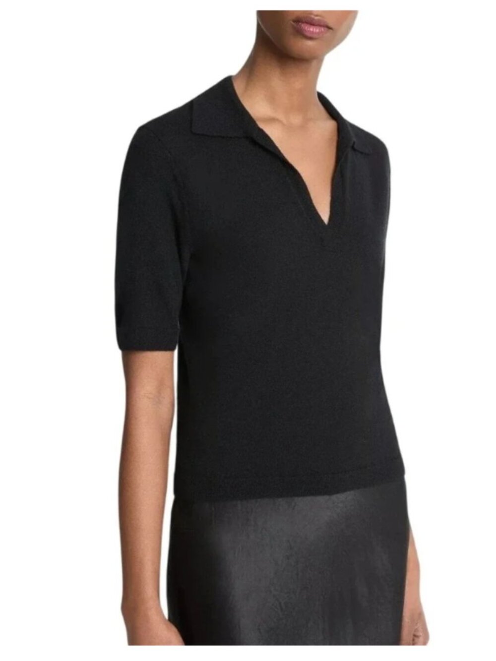 New Vince Cashmere-Silk Short-Sleeve Polo Sweater